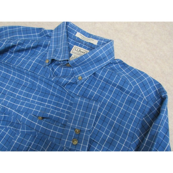 L.L. Bean Other - LL Bean Mens Blue Grid Plaid Wrinkle Resistant Button Down Shirt M Reg 269337